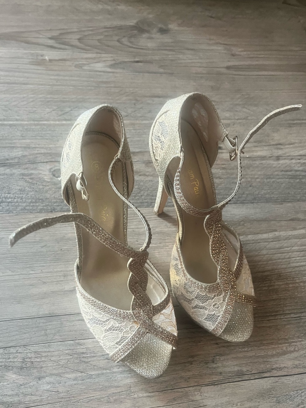 Dream Pairs Champagne Lace Ankle-Strap Heels